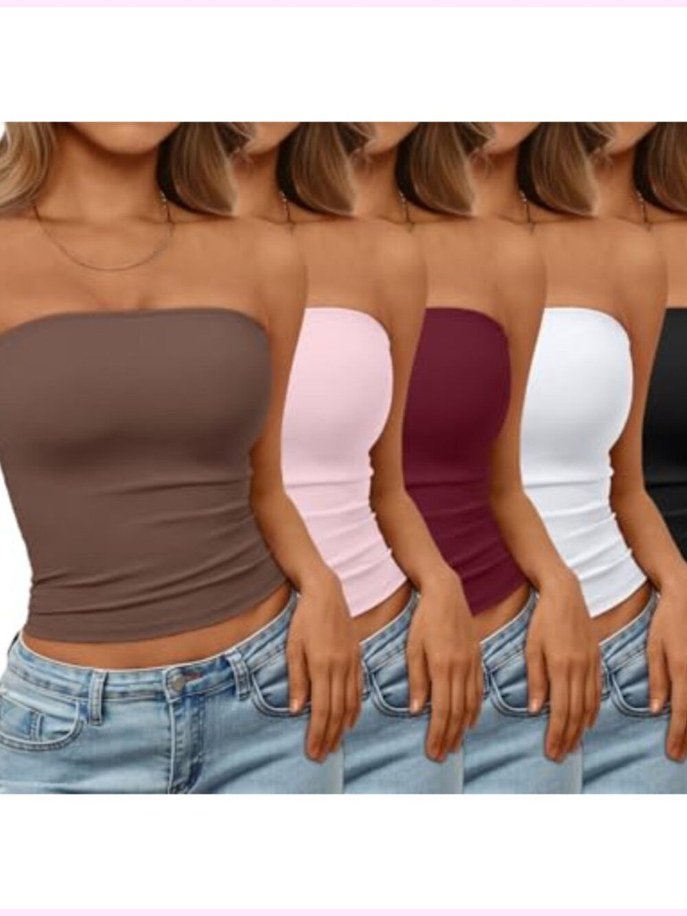 5 Pack Crop Tube Tops Strapless Bandeau Y2K Going Out Sleeveless Summer Layering